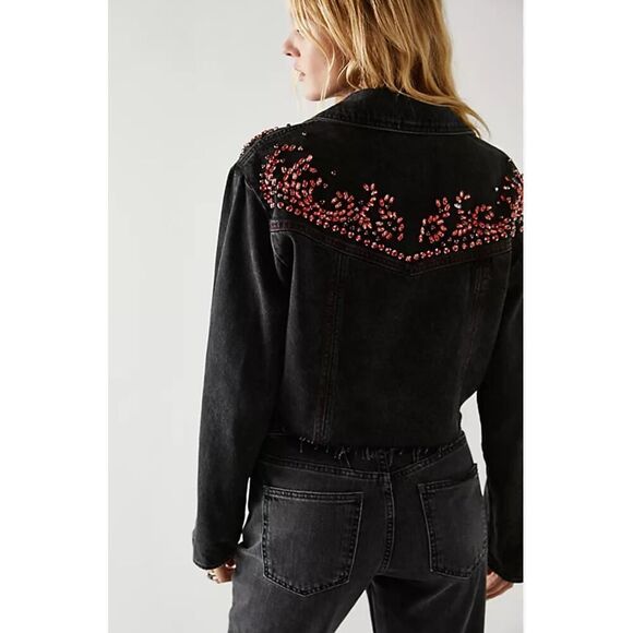 Free Peoplr Ruby Rebel Denim Jacket Black Size M